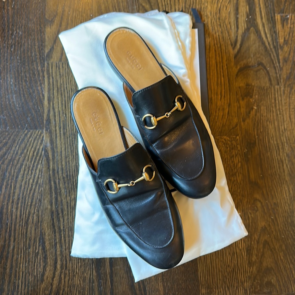 Women’s Gucci black leather Princetown mules size 38 (Price is FIRM)